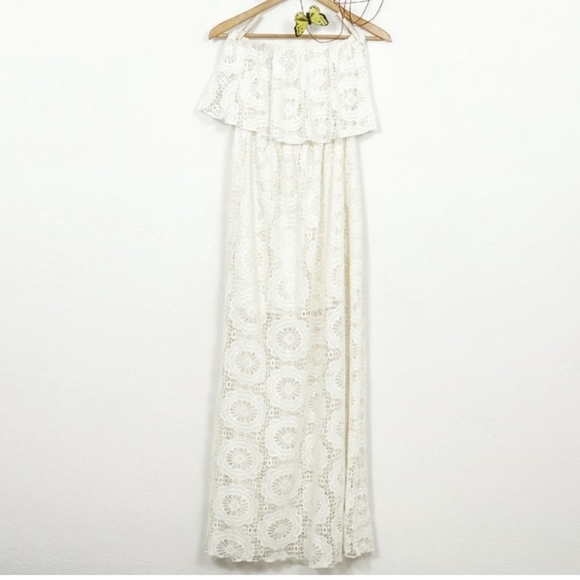 Papaya Dresses & Skirts - Papaya long cream strapless lace ruffle top dress